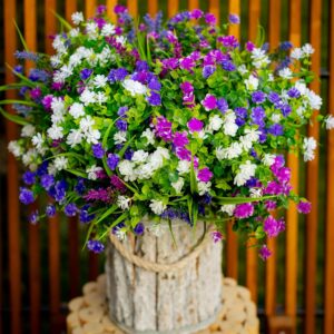 Artificial Flowers Outdoor Fake Plants – 12 Bundles UV Resistant No Fade Faux Shrubs Plastic Greenery Home Garden Porch Patio Decoration (Mixed)