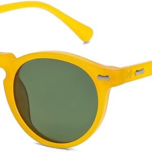 Gleyemor Vintage Polarized Sunglasses for Men Round Sunglasses UV400 Protection Retro Hand-crafted Acetate Frame