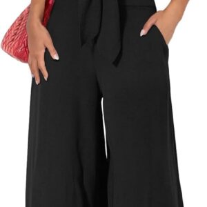 PRETTYGARDEN Women’s Summer 2 Piece Outfits 2025 Cap Sleeve V Neck Belted Crop Tops Wide Leg Pant Sets Casual Tracksuit