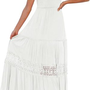 ZESICA Women’s 2025 Summer Bohemian Strapless Off Shoulder Lace Trim Backless Flowy A Line Beach Long Maxi Dress