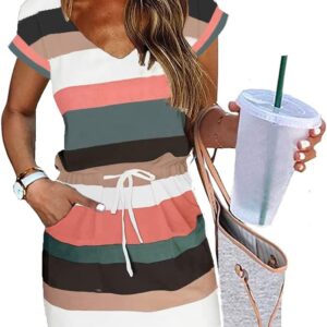 Womens Summer Dress Lantern Sleeve Square Neck Tie Front A-Line Double Layer Hem Mini Dresses