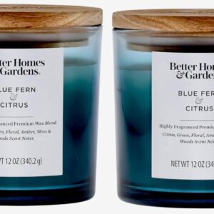 Better Homes and Gardens 12oz Blue Fern & Citrus Scented 2-Wick Ombre Jar Candles with Premium Wooden Lid