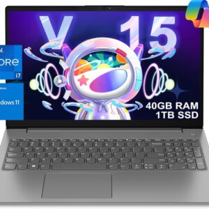 Lenovo Laptop V15 for Business, Home, Student (15.6″ FHD Anti-Glare, Intel i7-1255U, 40GB RAM, 1TB SSD), Numeric Keypad, Webcam w/Shutter, Type-C, RJ-45, Wi-Fi, Win 11 Pro w/AI Copilot, Grey