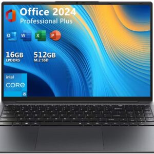 EYY 16″ Laptop Computer Intel Core i5 Processor, Windows 11 Pro Laptop 16GB RAM 512GB SSD, 1920 x 1200 FHD 16:10 Display, MS Office 2024, Notebook with Backlit Keyboard, WiFi, BT5.0, RJ45, HDMI