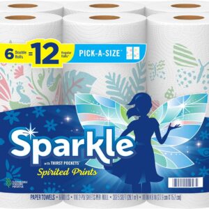 Sparkle Pick-A-Size Paper Towels, Spirited Prints, 6 Double Rolls = 12 Regular Rolls, Everyday Value Paper Towel With Full And Half Sheets