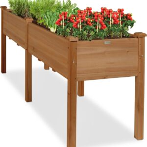 Best Choice Products 72x24x30in Raised Garden Bed, Elevated Wood Planter Box Stand for Backyard, Patio, Balcony w/Divider Panel, 6 Legs, 300lb Capacity – Acorn Brown