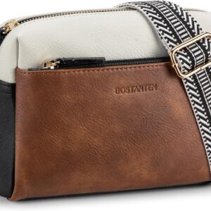 BOSTANTEN Small Crossbody Purse for Women Triple Zip Cell Phone Leather Handbag with Colored Shoulder Strap