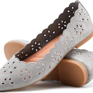FRACORA Women’s Ballet Flats Black PU Leather Dress Shoes Comfortable Round Toe Slip on Flats with Breathable Eyelets