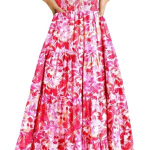 PRETTYGARDEN Women’s 2025 Summer Casual Midi Dress Puffy Short Sleeve Square Neck Smocked Tiered Ruffle Dresses