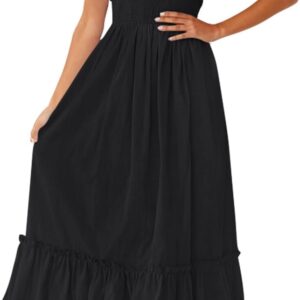 ZESICA Women's 2025 Summer Boho Spaghetti Strap Square Neck Solid Color Ruffle A Line Beach Long Maxi Dress