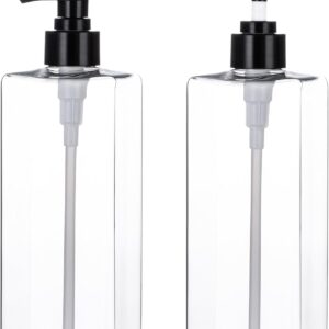 Yebeauty Pump Bottle Dispenser, 17oz 500ml Empty Plastic Shampoo Pump Bottles Shower Soap Dispenser Refillable Liquid Containers for Conditioner Body Wash, Bathroom Kitchen, 2 Pack Clear