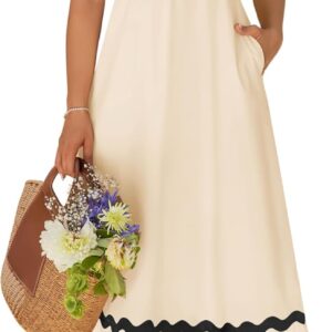 ZESICA Women’s 2025 Summer Spaghetti Straps Sleeveless Backless Sundress Flowy Smocked Lace Swing A Line Midi Dress