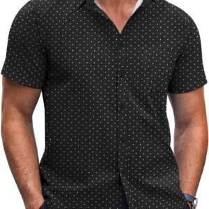COOFANDY Mens Short Sleeve Button Down Shirts Wrinkle Free Dress Shirts Casual Polka Dot Print Shirt with Pocket